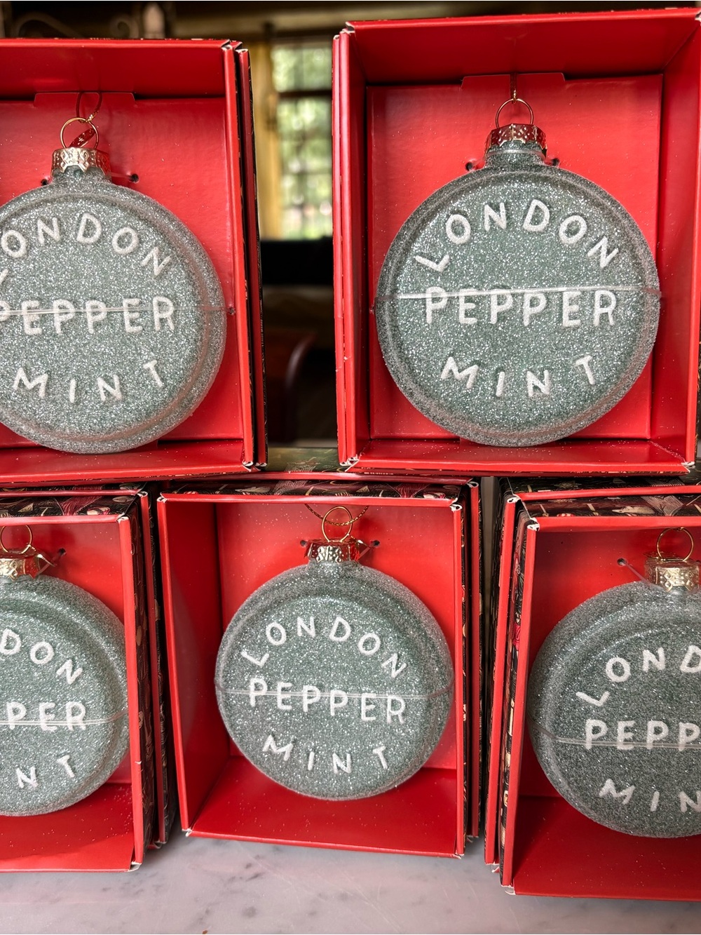 Lot of 5 John Derian NRFB London Pepper Mint Holiday Ornaments